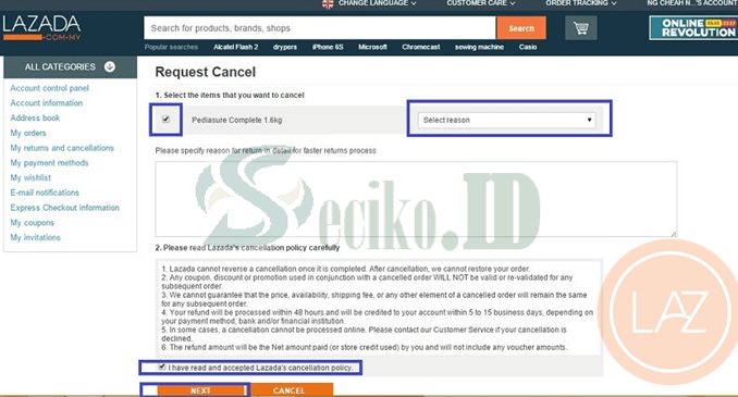 Request Cancel di Lazada