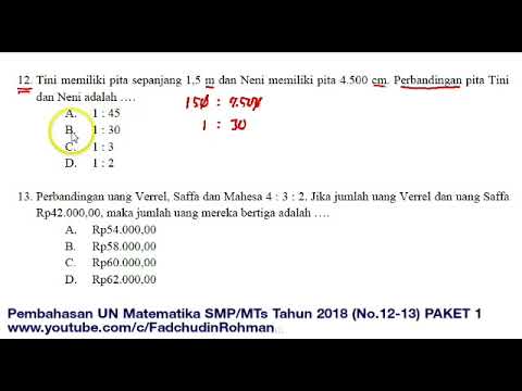 Pembahasan UN UNBK Matematika SMP 2018 Paket 1 (No.12-13)