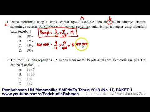 Pembahasan Soal UN UNBK Matematika SMP Tahun 2018 Paket 1 (No.11)