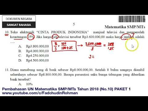 Pembahasan Soal UN UNBK Matematika SMP Tahun 2018 Paket 1 (No.10)