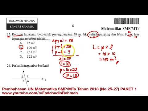 Pembahasan UN UNBK Matematika SMP 2018 Paket 1 (No.25-27)