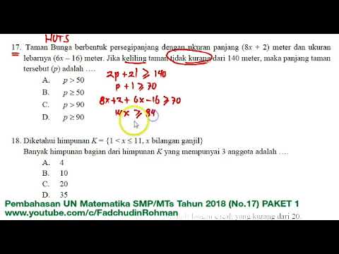 Pembahasan Soal HOTS UN UNBK Matematika SMP Tahun 2018 Paket 1 (No.17)