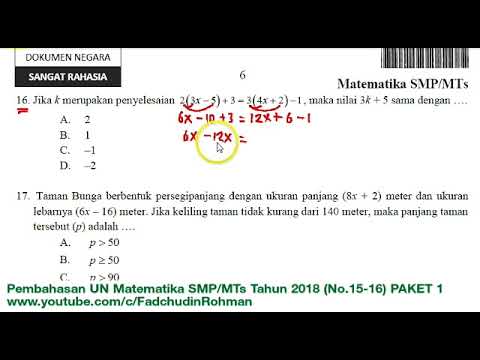 Pembahasan UN UNBK Matematika SMP 2018 Paket 1 (No.15-16)