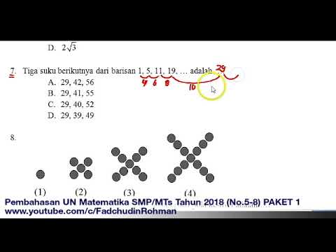 Pembahasan Soal UN UNBK Matematika SMP Tahun 2018 Paket 1 (No.5-8)