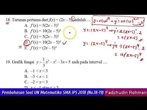 Pembahasan UN/UNBK Matematika SMA/MA IPS 2018 (Differensial No.18-19) Paket 1